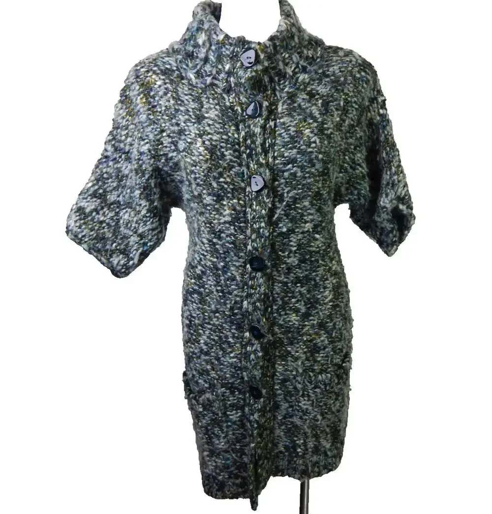 Anthropologie Tabitha Women's Medium Cardigan Chunky Knit Short Sleeve Button Up